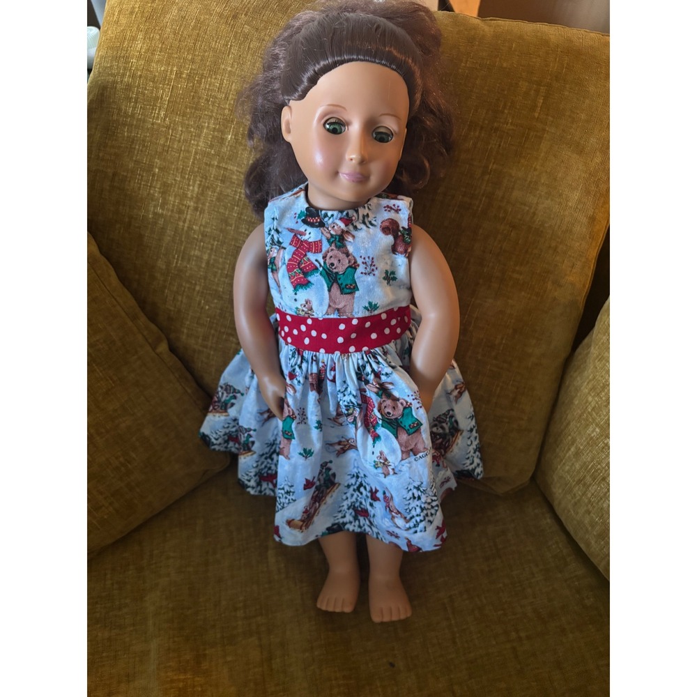 Our Generation 18 inch Doll Brown Hair Green Eyes Holiday Christmas Bear Dress - Picture 6 of 6